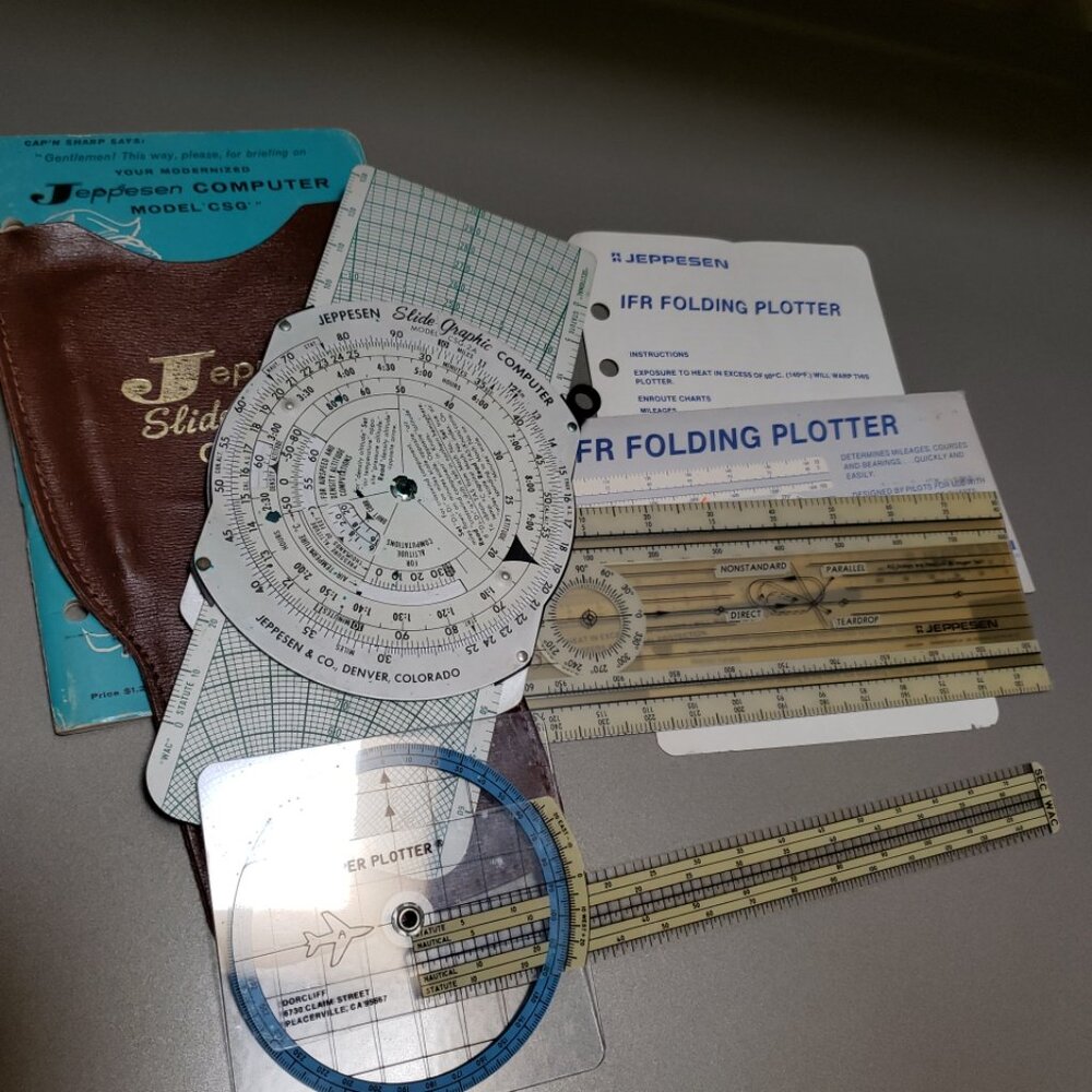 Jeppesen Vtg 3 Pc Computer CSG Slide Air Navigation & Folding & Super Plotter